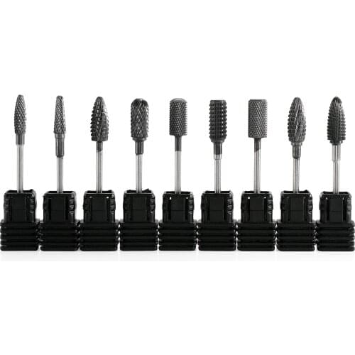 9 Type Black Titanium Carbide Nail Drill Bit Electric Manicure Milling Cutter Drills Bits Machine Accessories Apparatus Tools
