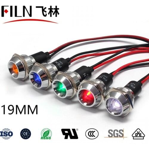 FILN YueQing metal concave head 19mm 24v 220v 110v led signal lamp red green light railway with cable