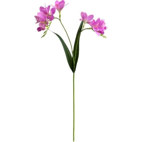 Fake Flower Butterfly Artificial 3D Cymbidium Wedding Purple Decor With Leaves Home Blue Iron Wire Bendable Two-forked Orchid