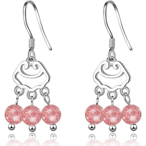 Korean version of the trend of fashion, sweet and lovely pink crystal short silver plated earrings IR035