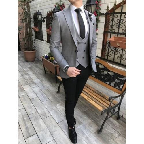 Handsome Groomsmen Wool blend Groom Tuxedos Mens Wedding Dress Man Jacket Blazer Prom Dinner (Jacket+Pants+Tie+Vest) A131