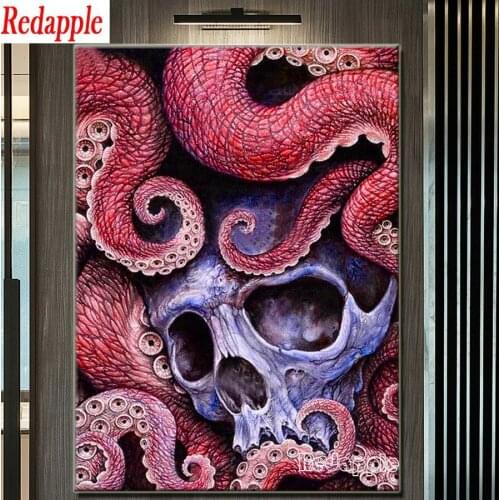 Red octopus skull Full Drill Diy Diamond Rhinestone Mosaic 5D Diamond Painting Cross Stitch Kits Embroidery full display decor