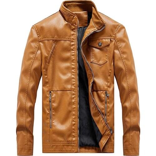 Idopy Autumn New Long Sleeve Men`s Faux Leather Jacket Full Zipper Stand Collar Motorcycle Biker Jacket Coat Plus Size L-6XL