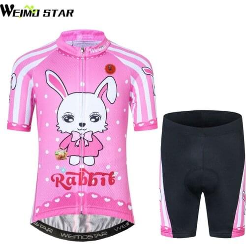 Weimostar Cute Kids Cycling Clothing Short Sleeve Cycling Jersey Set Children Road Bicycle Jersey Boys Girls MTB Bike Jersey