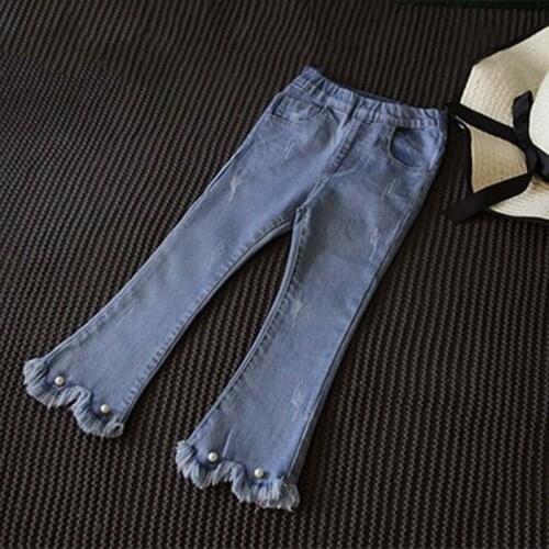 Pearls Tassel Fashion Girls Flare Pants 2020 New Spring Autumn Elasic Waist Little Girl Jeans Classic Blue Kids Denim Trousers