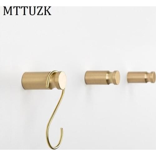MTTUZK Solid Brass Brushed Gold Robe Hooks Key Hook European Coat Hook Towel Hook Kitchen Wall hanger Bathroom Accessories