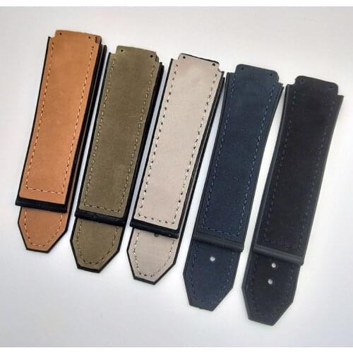 Watch Accessories Mens 19mm x 25mm Matte Leather Strap for Hublot Series Fashion Business 22mm Folding Buckle