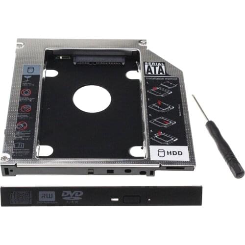New 12.7mm Aluminum Metal Material 2nd HDD Caddy SATA To SATA 2.5" SSD HDD Case For Laptop ODD DVD/CD-ROM Optibay
