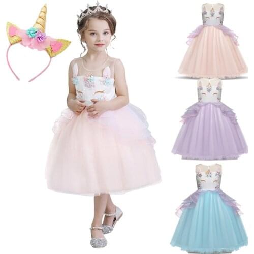 Halloween Cosplay Dress Kid Girl Birthday Party Clothes Wedding Flower Girl Costume Tulle Tiered Dress Children Unicorn Dress