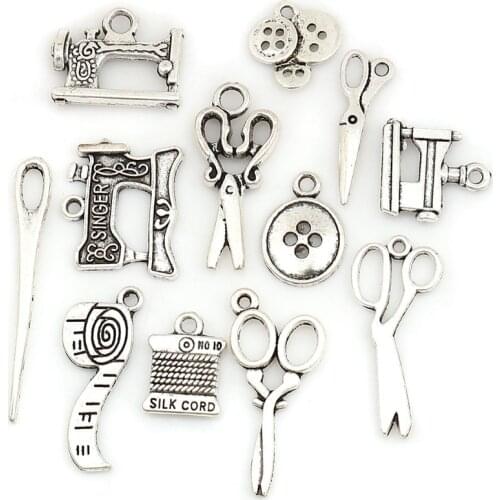 DoreenBeads Fashion Zinc Based Alloy Pendants Mixed Silver Color Tools DIY Charms 3.9x0.6cm - 1.4x1.4cm, 1 Set ( 12 PCs/Set)