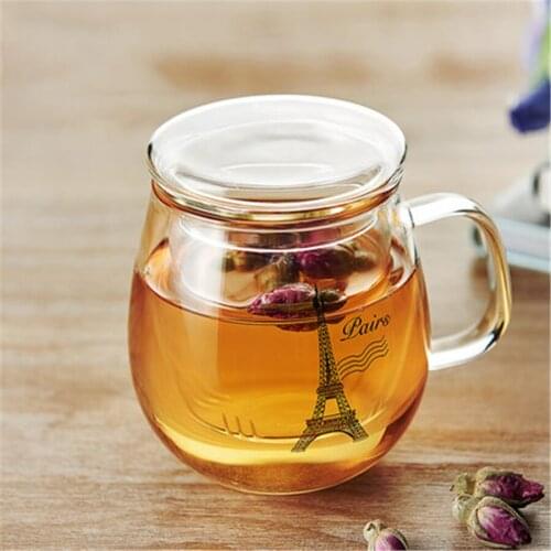 Clear Glass Tea Cups With Lid Infuser My Bottle Glass Jar Juice With Handle Fincan Eco-friendly Glass Mug Cups Round LZI018
