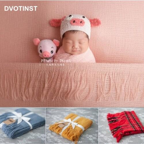 Dvotinst Newborn Baby Photography Props Soft Knit Background Blanket Mat Tassel Fotografia Accessories Studio Shoots Photo Props