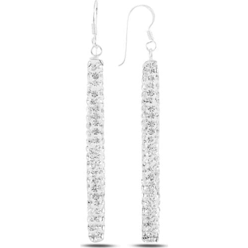 Silver 925 Sterling Dangle Bar Crystal Stone Earrings