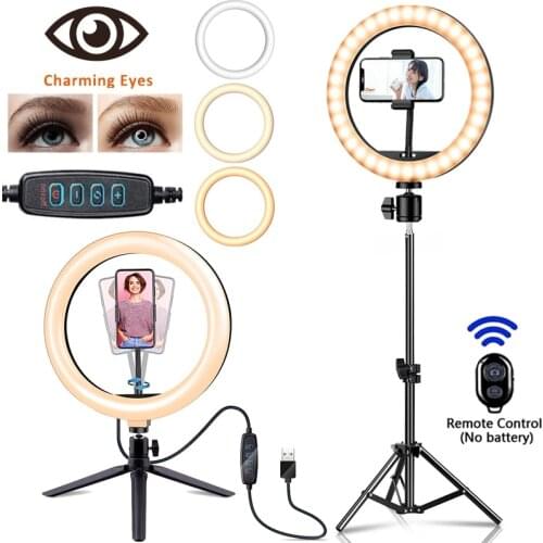 LED Selfie Ring Light USB Dimmable Photography Fill Lighting Circle Lamp For Makeup Youtube Video Live Remote Lamp With Tripod