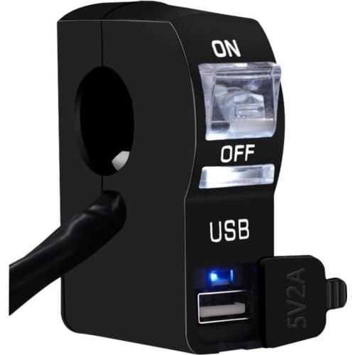 LED Indicator Motorcycle Handlebar Mount USB Port Phone Charger with Switch Easy to Install Motorcyle Accessories Spare Parts