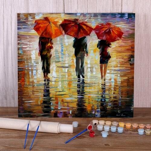 Three Red Umbrellas Painting By Numbers Package Acrylic Paints 40*50 Paiting By Numbers Decoration For Kids Wholesale Art