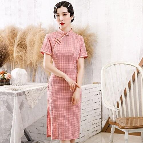 Cotton Linen Lady Sexy Solid Color Cheongsam Oversize 3xl Chinese Traditional Qipao Mid Length Vintage Dress Blue Slim Vestidos