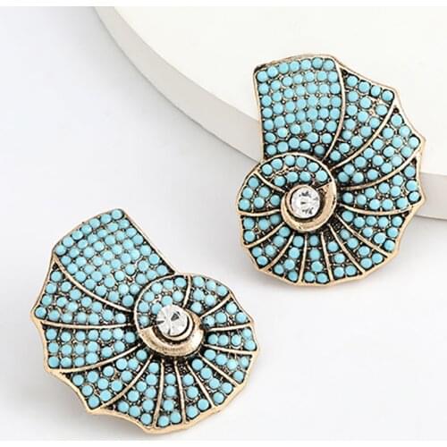 ZHINI New Womens Earrings Fashion Color Crystal Conch Stud Earring for Women Statement Jewelry 2020 brincos Wholesale