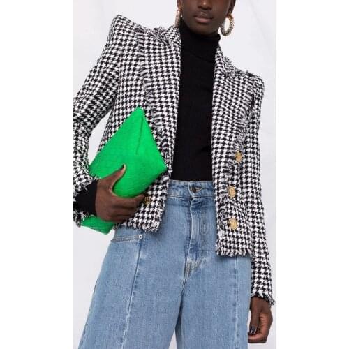 2021 Autumn Luxury Women High Quality Vintage Plaid Wool Shoulder Pads Blazer Female Chic Coat Jacket Gdnz 8.22