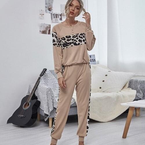 Feelycc 2020 womens set Autumn Winter Leopard Print Long Sleeve 2 pieces Sets Sweatshirt Pants Suits Plus Size Women Clothing