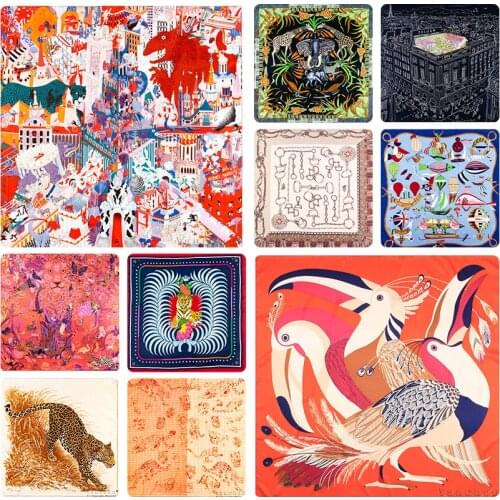 Hand-Rolled Designer Head Scarves 90cm*90cm Women Double-Sided Silk Scarf Top Neck Foulard Femme Twill Headwrap