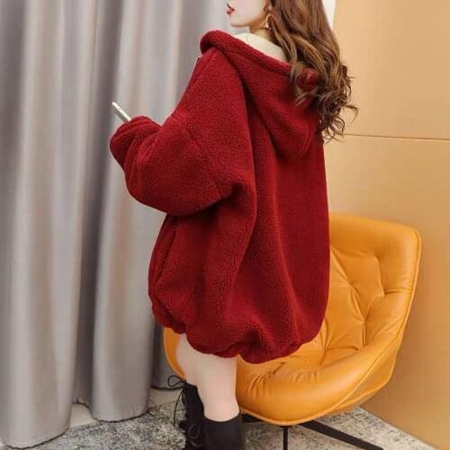 2021 Winter Thicken Warm Faux Lamb Fur Coat Women Casual Fashion Hooded Overcoat Jacket Female Fake Wool Outerwear X257