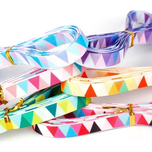 10mm Handmade Multicolor Geometric Pattern Grosgrain Ribbon Wedding Christmas Decoration DIY Crafts Garment Sewing Accessories