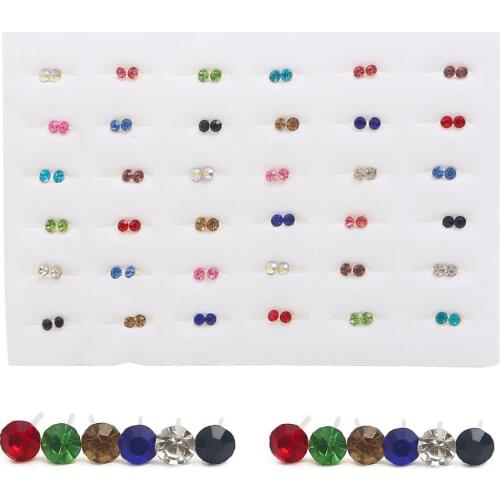 36pairs Colorful Rhinestone Crystal Stud Earrings Sets Women Girls Small Round Earring Wedding Birthday Jewelry Gifts Wholesale