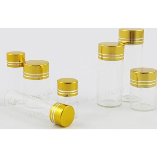 500 X 2ML 5ML 6ML 4ML 10ML 15ML Mini Clear Glass Essential Oil Bottle Gold Aluminum Cap Samples Glass Containers