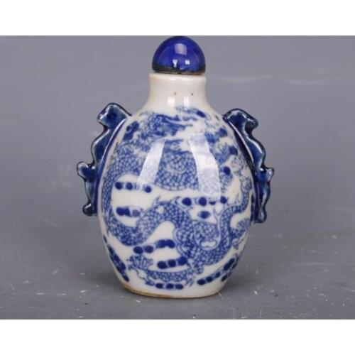 72mm Chinese Blue and White Porcelain Animal Cloud-dragon Snuff Bottle Snuff Box