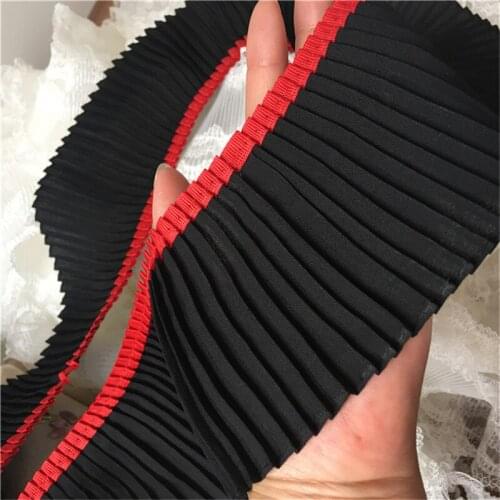9cm Wide Soft Chiffon Ruffled Lace Trim black and red Pleated Lace Ribbon For DIY Sewing Decor Craft Wedding
