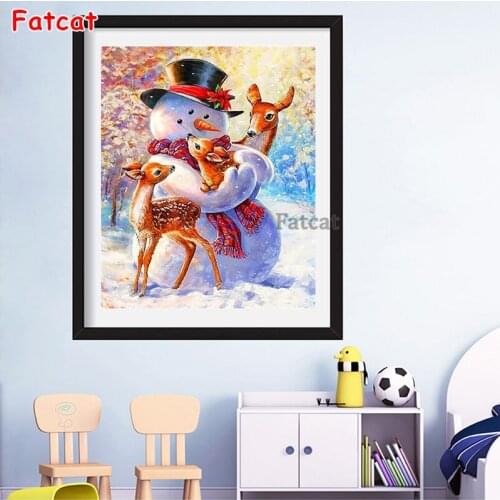 Snowman Fawn Diamond Painting Full Square Round Drill 5D Diy Rhinestone Embroidery Cartoons Mosaic Cross Stitch Decor PP1982