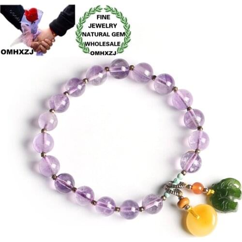 OMHXZJ Wholesale CS28 European Fashion Woman Girl Party Birthday Gift Natural Amethyst Beads Emerald Elephant Tassel Bracelet