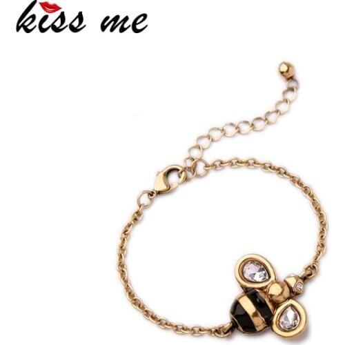 KISS ME Brand Alloy Bee Charm Bracelet Female Popular Cute Jewelry for Girls Color Antique Gold Color Bracelet