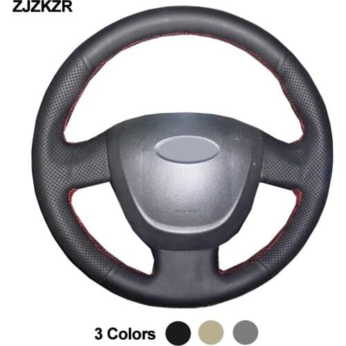Hand Sew Car Steering-Wheel Cover Black Beige Gray Wrap For Lada Granta 2011-2017 Braid on the Steering wheel Breathable Volant