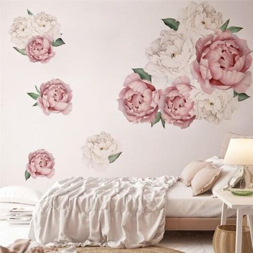 Childrens Room Home Decoration Flower Waterproof Removable Wall Sticker Peony Rose Art Nursery Decal Gift Wall Sticker