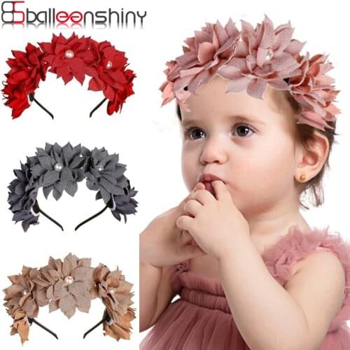 Balleenshiny Simulation Fabric Baby Floral Headband Spring Travel Fashion Accessories With Pearl Children Photo Headband