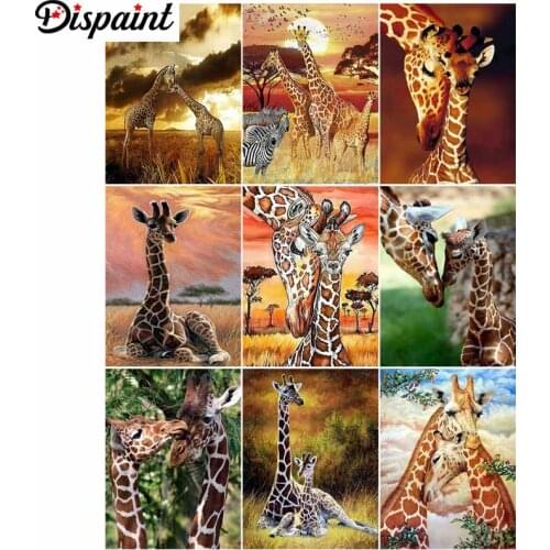 Dispaint Paint With Diamond Embroidery "Giraffe animal" Diamond Painting Full Square Round Picture Of Rhinestone Decor