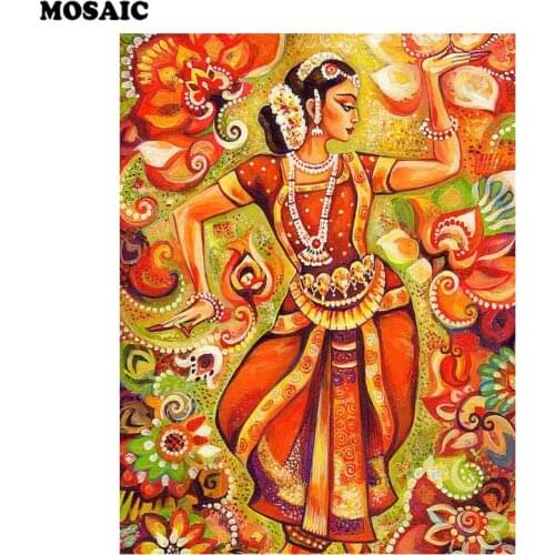 Diy diamond painting cross stitch Indian classical dance painting resin rhinestone full square diamond embroidery flower woman