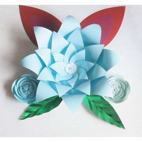 DIY Large Paper Flowers Giant Rose Fleurs Backdrops 3PCS+ 2 Leaves + 2 Ears For Wedding Decorations Nursery Kids' Birthday Video