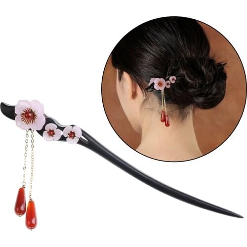 Vintage Wooden Hair Sticks For Women Elegant Flower Tassel Lady Hairpins Hair Sticks Clip Hair Accessories