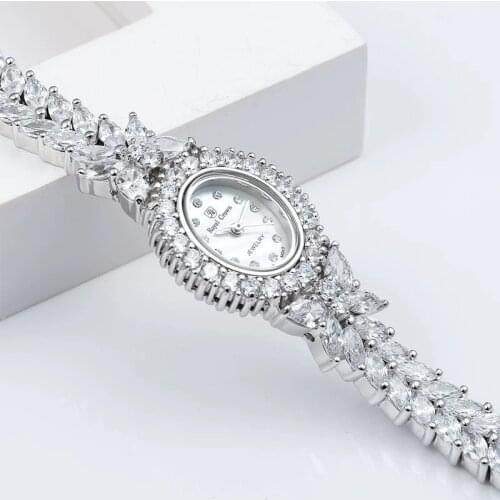 Herhome Qualtiy AAA Zircon Elements Leaf Austrian Crystal Bracelet Watch for Wedding Party Fashion Jewelry Made with Wholesale