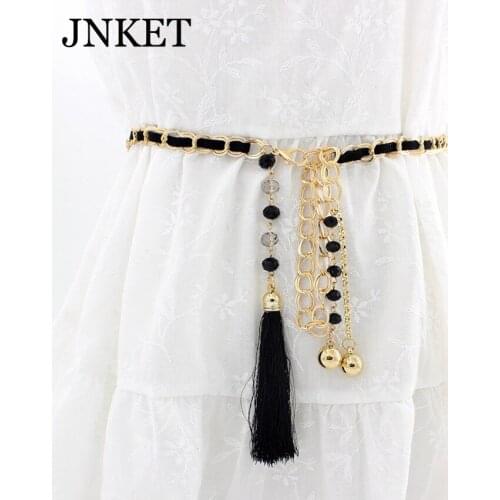 JNKET New Womens Tassel Pendant Waist Belt Dress Belt Metal Chain Belt Decorative Waistband Leisure Waist Strap Cinturon