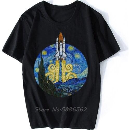 Space Shuttle Mixed Famous Van Gogh Starry Night Funny T Shirt Men Summer New White Casual Homme Cool Geek Tshirt