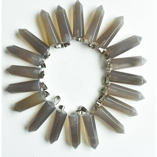 2020 Fashion Hot sale natural grey onyx pendulum hexagonal pillar Charms Pendants Teardrop Wholesale 24Pcs/lot Free shipping