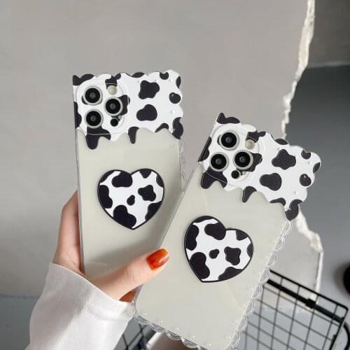 Retro kawaii cow print tattoos Love biscuit art Japanese Phone Case For iPhone 12 11 Pro Max Xs Max XR XS X case Cute Soft Cover