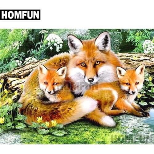 HOMFUN Full Square/Round Drill 5D DIY Diamond Painting "Fox Family" Embroidery Cross Stitch 5D Home Decor Gift A02060