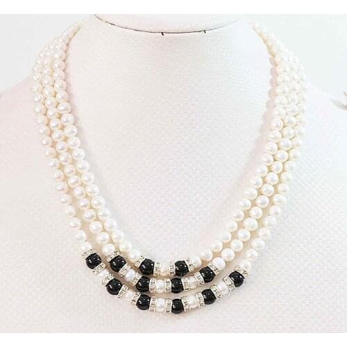 Natural White Freshwater Cultured Pearl 7-8mm Round Beads 3 Rows Chains Rope Necklace Weddings Party Gift Jewelry 17-19inch B646