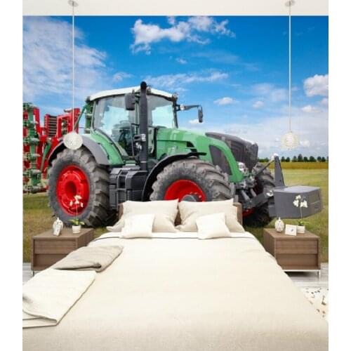 Custom Size 3D Photo Mural Green Tractor Removable Wall Papers Self-adhesive Vinyl Wall Sticker Art Home Decor Mural