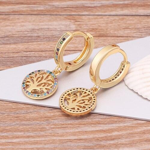 New Classic Vintage Tree Of Life Zircon Drop Earrings Gold Color Crystal Jewelry For Women Party Wedding New Year Birthday Gift